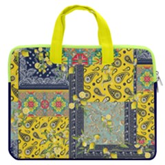 Fun Aztec Patchwork Floral Yellow Macbook Pro Double Pocket Laptop Bag (large) by CoolDesigns