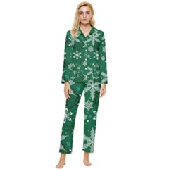 Green Snowy Christmas Eve Long Sleeve Pocket Pajamas Set by CoolDesigns