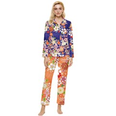 Blossom Orange & Purple Japanese Style Cherry Blossom Long Sleeve Pocket Pajamas Set by CoolDesigns