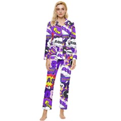 Fun Pop Art Words Medium Purple Long Sleeve Pocket Pajamas Set by CoolDesigns