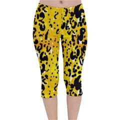 Paint Yellow Leopard Print Stretchy Velvet Capri Leggings  by CoolDesigns