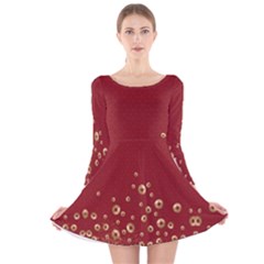 Geometric Lucky Coins Red Long Sleeve Velvet Skater Dress