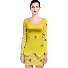 Bee Honeycombs Yellow Honey Insect Long Sleeve Velvet Bodycon Dress