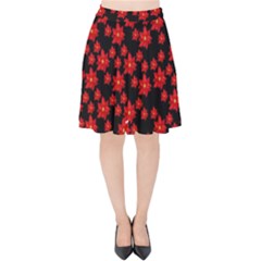 Red Xmas Flowers Dark Velvet High Waist Skirt by CoolDesigns