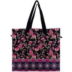 Vintage Hot Pink Floral Flowers Black Canvas Travel Bag by CoolDesigns