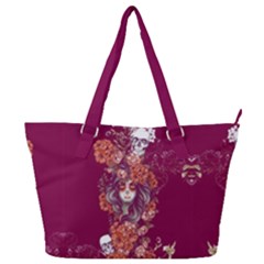 Roses Floral Dark Magenta Elegant Skulls Prints Shoulder Bag by CoolDesigns