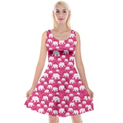 Pink & White Floral And Elephants Design Reversible Velvet Sleeveless Dress