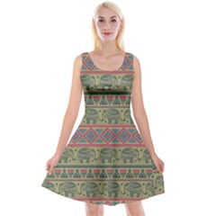 Bohemian Light Olive Elephant Stamp Reversible Velvet Sleeveless Dress by CoolDesigns