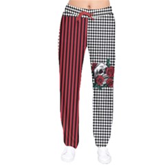 Checkered Black & Red Sugar Skulls Print Women Velvet Drawstring Pants by CoolDesigns