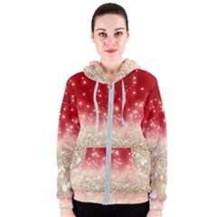 Abstract, Christmas, Glittery, Gold, Red Women s Zipper Hoodie