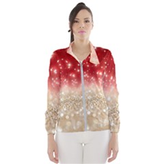 Abstract, Christmas, Glittery, Gold, Red Women s Windbreaker