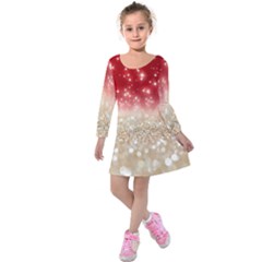 Abstract, Christmas, Glittery, Gold, Red Kids  Long Sleeve Velvet Dress