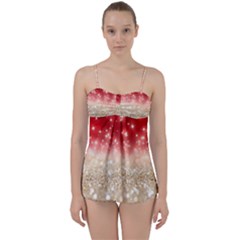 Abstract, Christmas, Glittery, Gold, Red Babydoll Tankini Set by kyorashop23