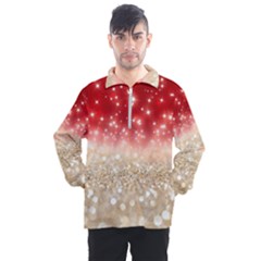 Abstract, Christmas, Glittery, Gold, Red Men s Half Zip Pullover