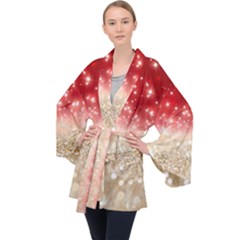 Abstract, Christmas, Glittery, Gold, Red Long Sleeve Velvet Kimono  by kyorashop23