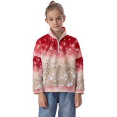 Abstract, Christmas, Glittery, Gold, Red Kids  Half Zip Hoodie