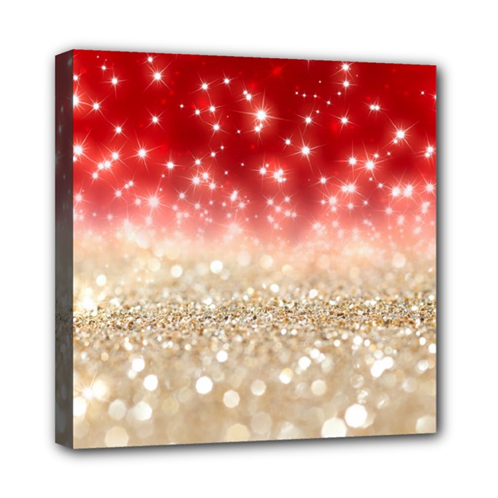 Abstract, Christmas, Glittery, Gold, Red Mini Canvas 8  x 8  (Stretched)