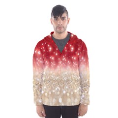 Abstract, Christmas, Glittery, Gold, Red Men s Hooded Windbreaker