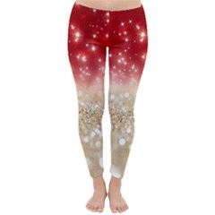 Abstract, Christmas, Glittery, Gold, Red Classic Winter Leggings by kyorashop23