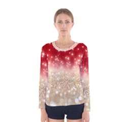 Abstract, Christmas, Glittery, Gold, Red Women s Long Sleeve T-shirt