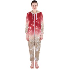 Abstract, Christmas, Glittery, Gold, Red Hooded Jumpsuit (ladies)