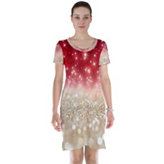 Abstract, Christmas, Glittery, Gold, Red Short Sleeve Nightdress by kyorashop23