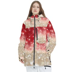 Abstract, Christmas, Glittery, Gold, Red Women s Multi Pockets Zip Ski And Snowboard Waterproof Breathable Jacket by kyorashop23