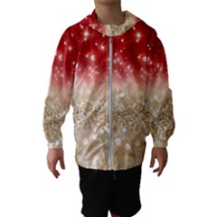 Abstract, Christmas, Glittery, Gold, Red Kids  Hooded Windbreaker