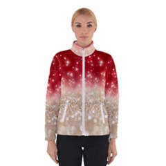 Abstract, Christmas, Glittery, Gold, Red Women s Bomber Jacket