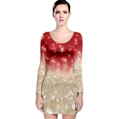 Abstract, Christmas, Glittery, Gold, Red Long Sleeve Velvet Bodycon Dress