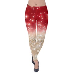 Abstract, Christmas, Glittery, Gold, Red Velvet Leggings