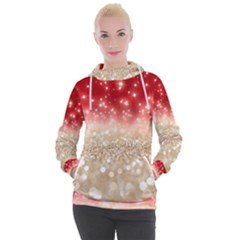 Abstract, Christmas, Glittery, Gold, Red Women s Hooded Pullover