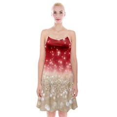 Abstract, Christmas, Glittery, Gold, Red Spaghetti Strap Velvet Dress