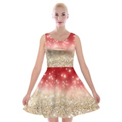 Abstract, Christmas, Glittery, Gold, Red Velvet Skater Dress