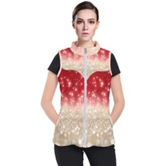 Abstract, Christmas, Glittery, Gold, Red Women s Puffer Vest