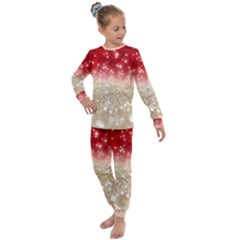 Abstract, Christmas, Glittery, Gold, Red Kids  Long Sleeve Set 