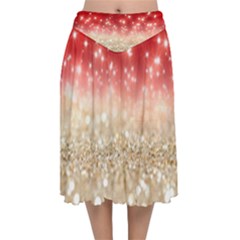 Abstract, Christmas, Glittery, Gold, Red Velvet Flared Midi Skirt