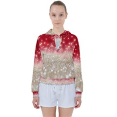 Abstract, Christmas, Glittery, Gold, Red Women s Tie Up Sweat