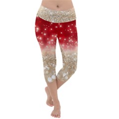 Abstract, Christmas, Glittery, Gold, Red Lightweight Velour Capri Yoga Leggings by kyorashop23