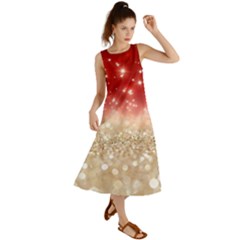 Abstract, Christmas, Glittery, Gold, Red Summer Maxi Dress