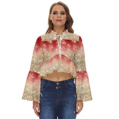 Abstract, Christmas, Glittery, Gold, Red Boho Long Bell Sleeve Top