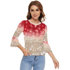 Abstract, Christmas, Glittery, Gold, Red Bell Sleeve Top