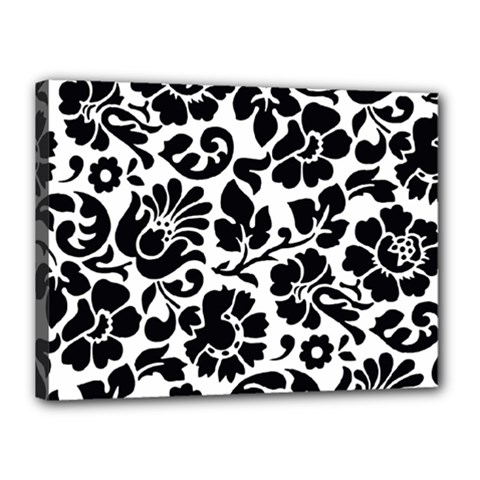 Black Floral Background, Vintage Floral Pattern Canvas 16  X 12  (stretched) by kyorashop23