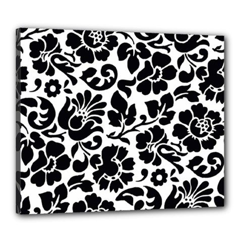 Black Floral Background, Vintage Floral Pattern Canvas 24  X 20  (stretched) by kyorashop23