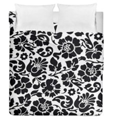 Black Floral Background, Vintage Floral Pattern Duvet Cover Double Side (queen Size) by kyorashop23