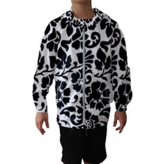 Black Floral Background, Vintage Floral Pattern Kids  Hooded Windbreaker