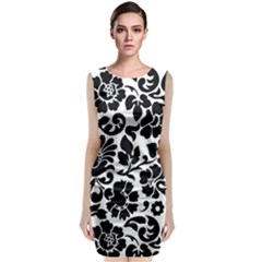 Black Floral Background, Vintage Floral Pattern Sleeveless Velvet Midi Dress