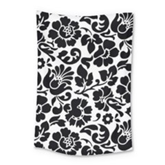 Black Floral Background, Vintage Floral Pattern Small Tapestry