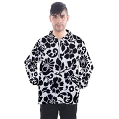 Black Floral Background, Vintage Floral Pattern Men s Half Zip Pullover