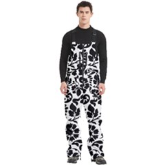 Black Floral Background, Vintage Floral Pattern Men s Front Zip Ski And Snowboard Bib Pants